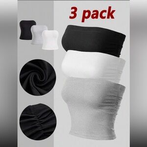 3 Pack Solid Color Tube Tops - White, Black, Gray - Sz 1XL